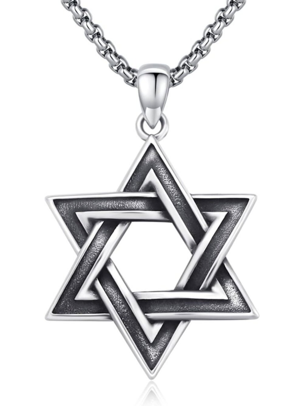 Sterling Silver Star of David Necklace, 22"+2" Rolo Chain, Elegant Religious